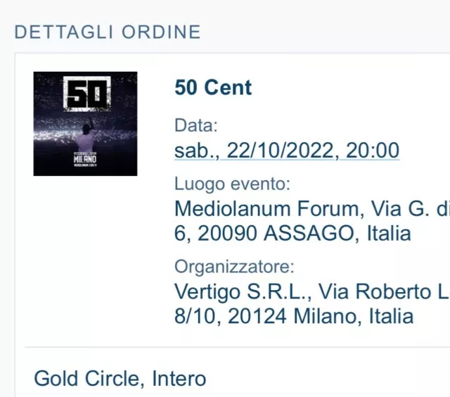 50 cent PARTERRE GOLD CIRCLE ASSAGO FORUM 22/10 2022