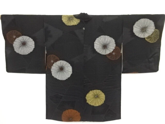 96825# Japanese Kimono / Antique Haori / Urushi / Woven Kiku