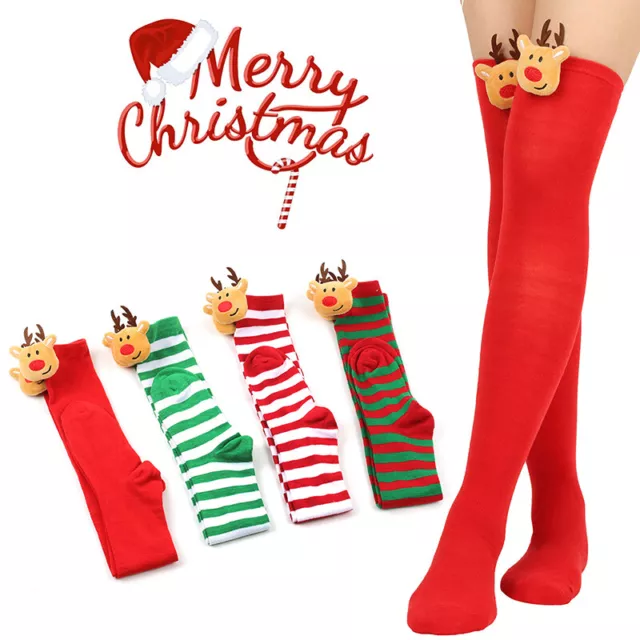 Women's Christmas Long Striped Socks Over Knee Thigh High Stockings Xmas Socks