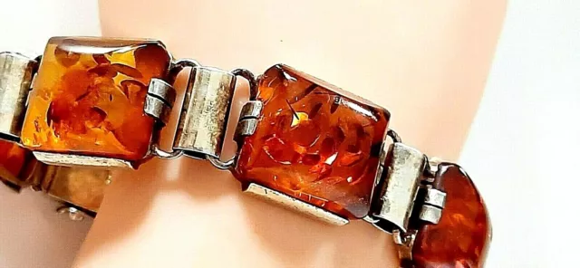 SILBER ARMBAND ° 935 ° Art Deco ° BERNSTEIN ° AMBER °Silberschmuck°