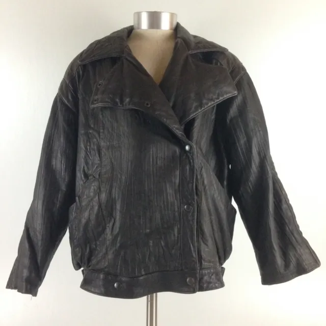 Adele Fado Womens Brown Leather Bomber Jacket Size 44 Made in