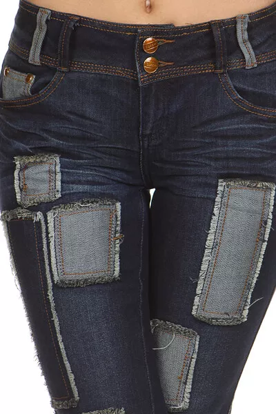 New Watch LA Clash Denim Patch Mid Rise Dark Blue Skinny Jeans New Watch LA Clash Denim Patch Mid Rise Dark Blue Skinny Jeans