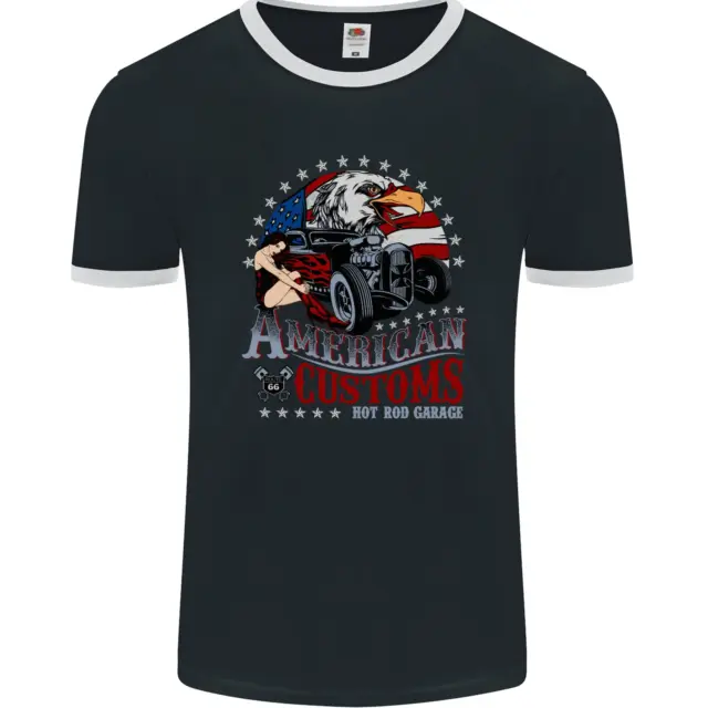T-shirt ringer da uomo American Customs Hot Rod Garage USA fotol