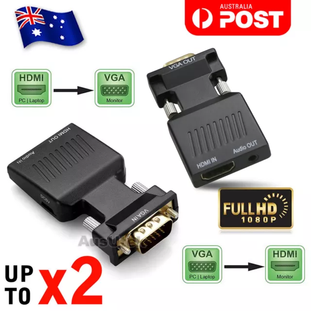 HDMI to VGA Male Female Video Adapter Cable Converter with Audio HD 1080P