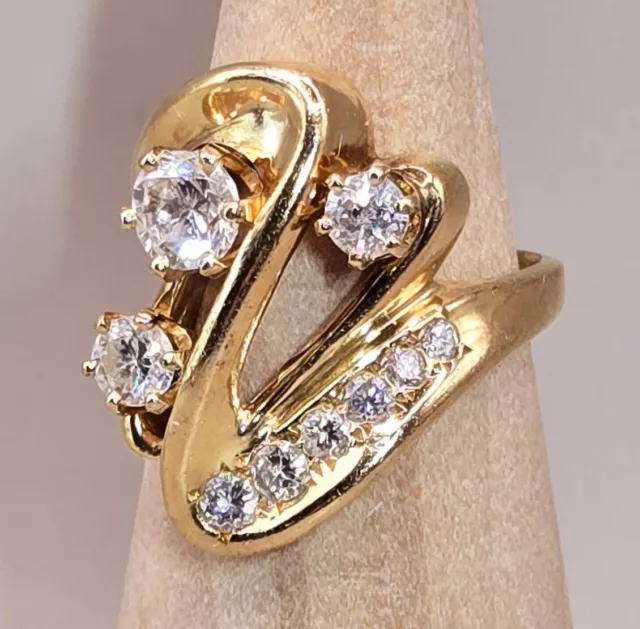 VINTAGE REAL SOLID 14K GOLD 1.5 Carat Genuine Diamond Cluster Ring Sz ...