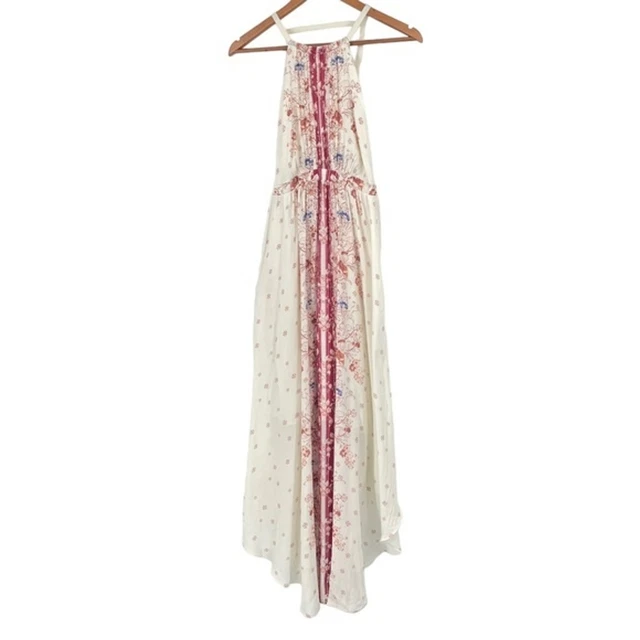 Free People Halter Maxi Floral Bohemian Flowy Side Cut-Out Open Back Dress Sz 6