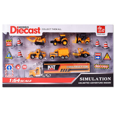 TE-Trend chantier pelleteuse orange voiture véhicules de chantier camion kit de 19 pièces jouets pour enfants accessoires de panneaux multicolore pylones 