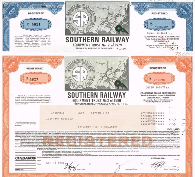 USA SET OF SOUTHERN RAILWAY stock/bond certificates