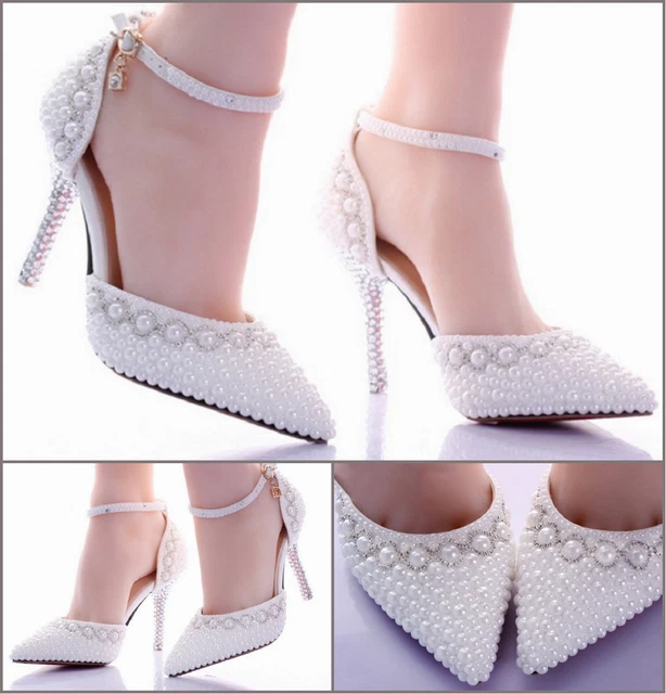 D COLLET BIANCO PERLE Matrimonio Tacchi Alti Scarpe da Sposa