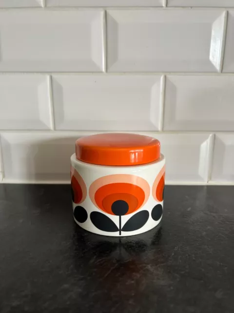 Orla Kiely Small Ceramic Storage Jar, Orange Retro Oval Flower