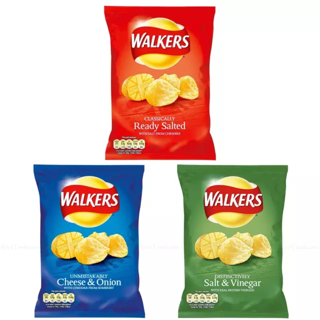 Walkers Crisps Mezcla Variedad Clásica Queso Salado Cebolla Vinagre Chip Caja Paquete de 60 2