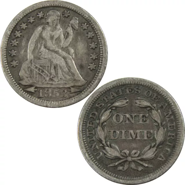 1853 Arrows Seated Liberty Dime F Fine Silver 10c Coin SKU:I12261 3