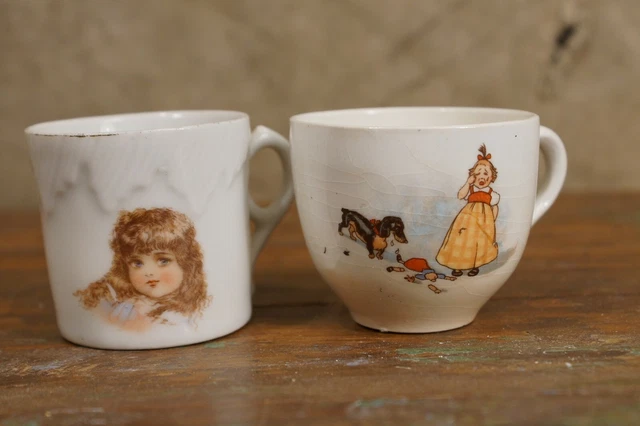 (2) Tazas de té de porcelana china antiguas para niños