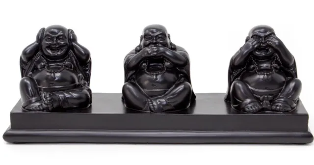 SALE Three Wise Buddhas Buddha Ornament Black Resin Good Luck Sculpture 20cm