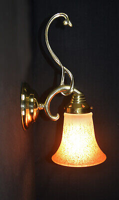 Brass 1950 antique wall light sconce handmade French splatter-tinted glass shade 3
