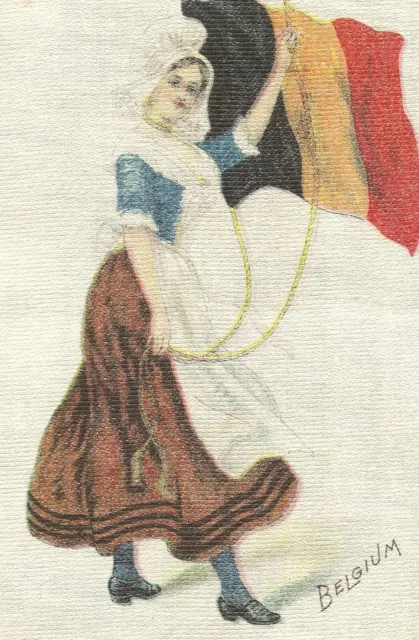Vintage antique promotional silk - use in crazy quilt - FLAG GIRL BELGIUM 3X5