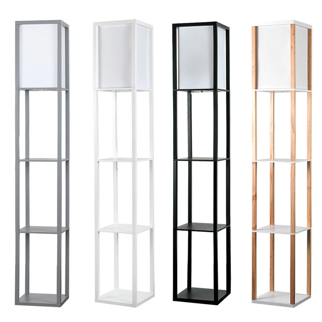 FLOOR LAMP WITH Shelves Standard Shelf Storage Wooden Standing Lounge