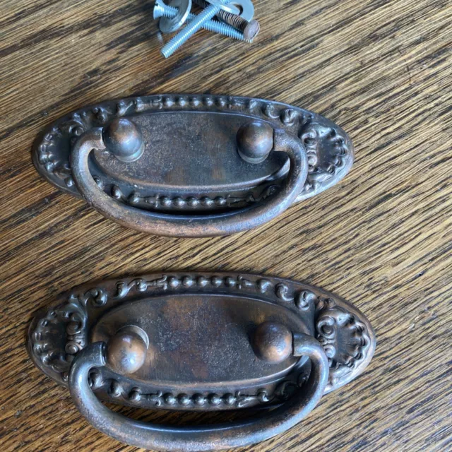 2 Antique Copper Japanned Finish Drawer Pulls  4 1/2" - 1 3/4" Hole Centers Yale