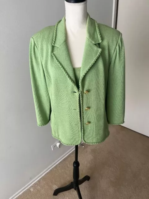 St. John Collection Knit Jacket | Dusty Mint with Braided Trim Size 14