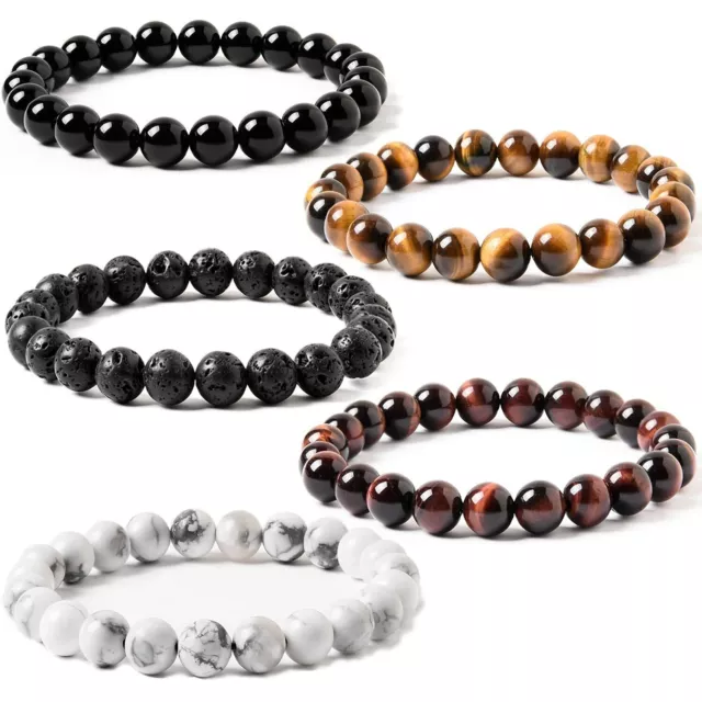 8mm Natural Tiger Eye Lava Rock Beads Stretch Elastic Bracelet for Men Women