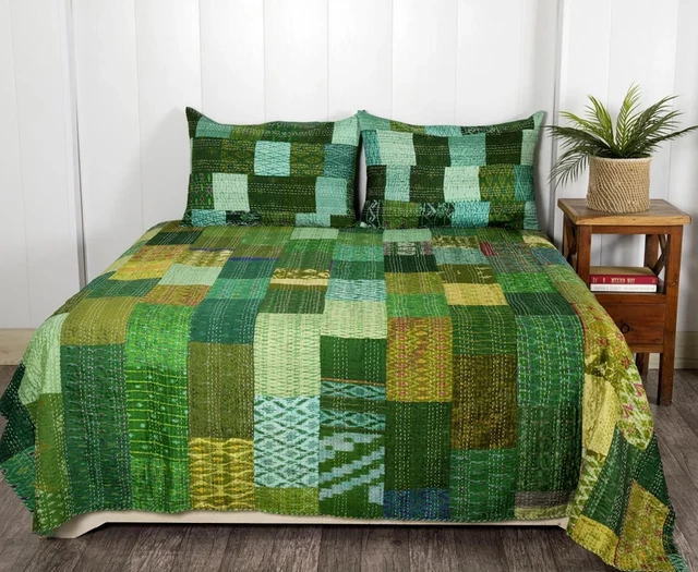 Indian Patchwork Vintage Kantha Quilt Bedspread Blanket Bedcover Home Decorative