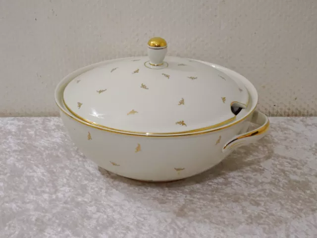 DDR Design Lettin Porzellan Terrine Soupiere - Golddekor - Vintage um 1950/60