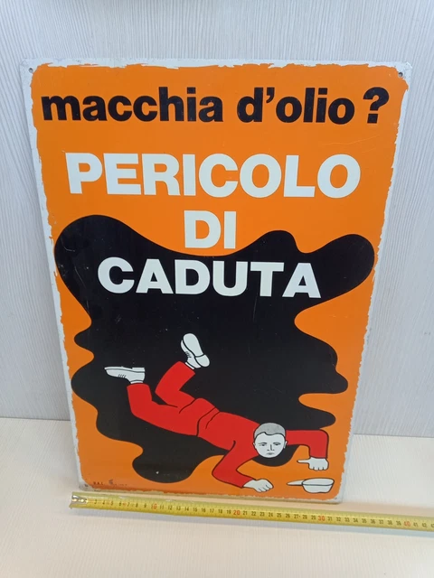 insegna in latta originale vintage anti infortunistica sign pericolo caduta