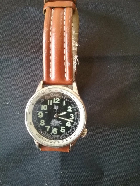 Montre LIP Type 10 'Croix Du Sud' - Quartz, Boîtier Carré Acier, Bracelet Cuir Marron - Occasion TBE
