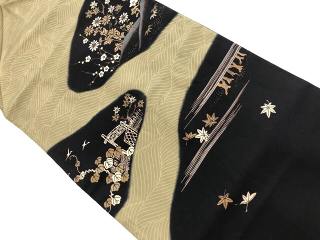 6219607: Japanese Kimono / Antique Nagoya Obi / Woven Floral Plants