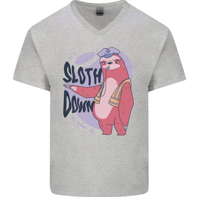 Sloth Down Policeman Funny Mens V-Neck Cotton T-Shirt