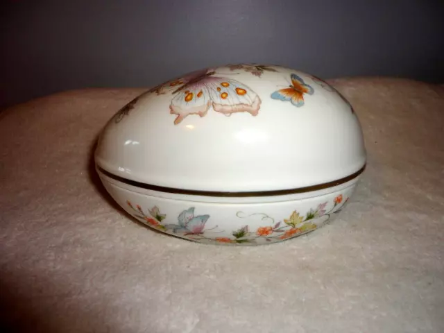 Avon Porcelain Egg Shape lidded Butterflies Trinket Candy Dish 22 K Gold Trim