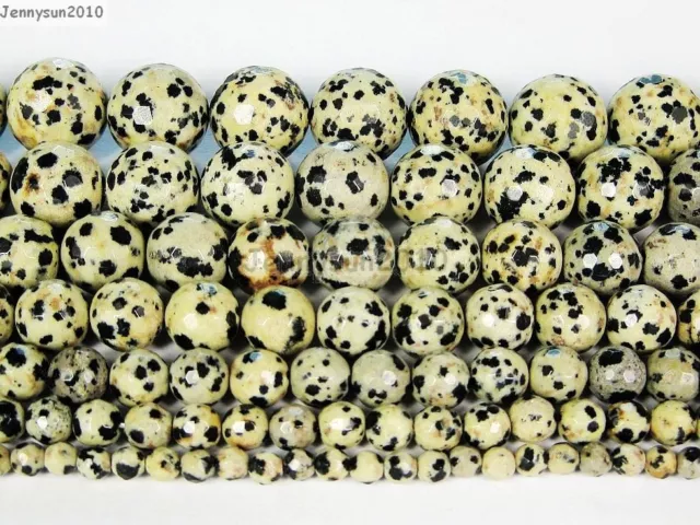 Natural Dalmation Jasper Gemstone Faceted Round Beads 15'' 4mm 6mm 8mm 10mm 12mm