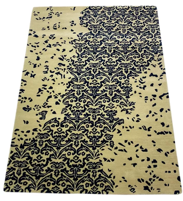 Beige Bleu Tapis 100% Laine 160x230 CM Tapis D'Orient Touffeté à la Main Debbich