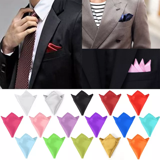 Men Silk Satin Pocket Square Hankerchief Hanky Plain For Wedding Party . 2