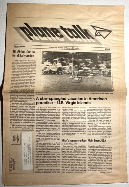 Plane Talk, Interline News of South Florida Newspaper, Newsletter Sept 1988 8 Pg