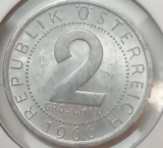 1966 Austria 2 Groschen Coin KM 2876
