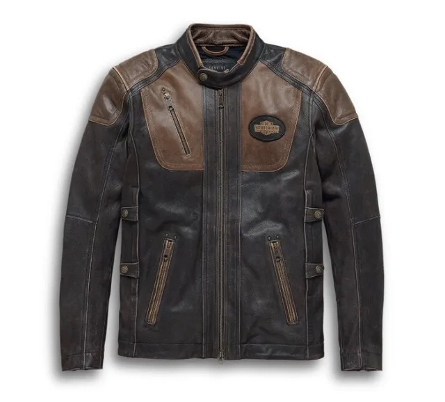 Men's Handmade Harley Davidson Triple Vent Passing Leather Motorcycle Jacket.