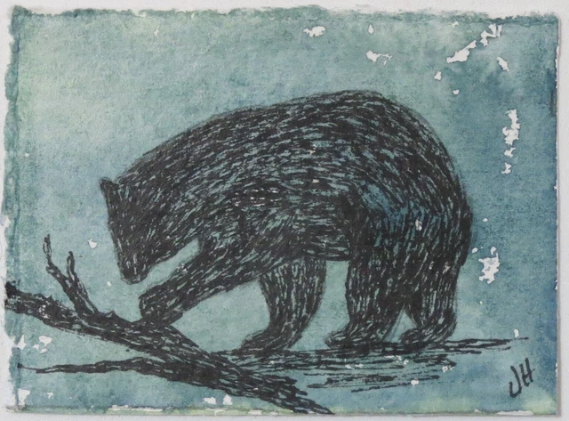 ACEO  Original mixed medium    "Black Bear"   by Janet Hufnagle
