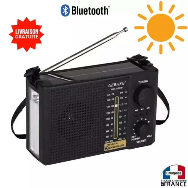 Poste radio avec FM AM SW Bluetooth lecteur Usb SD style rétro vintage Solaire