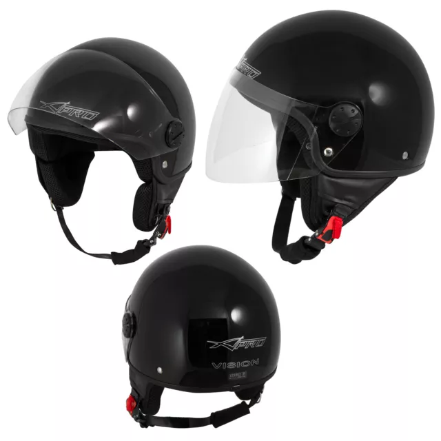 Casco Jet Demi Scooter Moto Omologato ECE 22  Visiera Antigraffio Nero