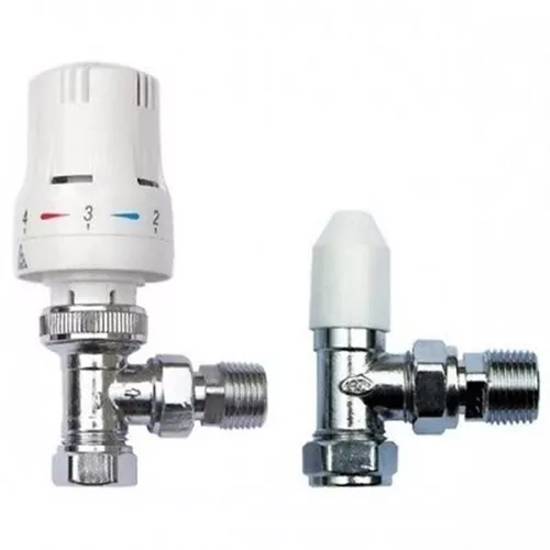 TWIN PACK - Thermostatic Radiator Valve Set 15mm x 1/2" TRV Lockshield Valves