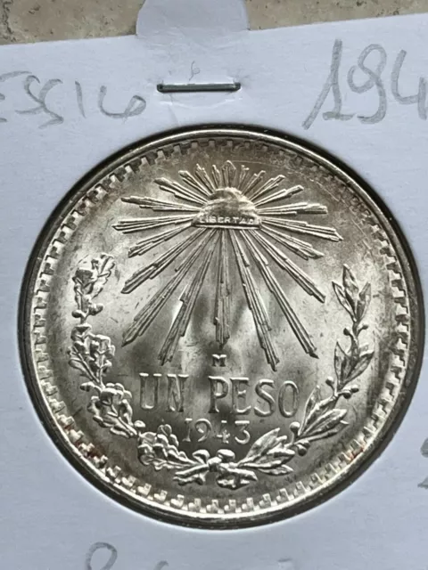 MESSICO MEXICO  1 UN  PESO 1943 SILVER COIN  Mexican  Eagle  PESOS MEXICANOS