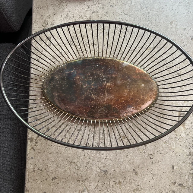 Gotham silverplate wire bread basket antique 1960s sticker import Italy
