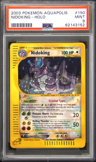PSA 9 MINT Crystal Nidoking Reverse Holo Aquapolis Pokemon Card 150/144 TM1