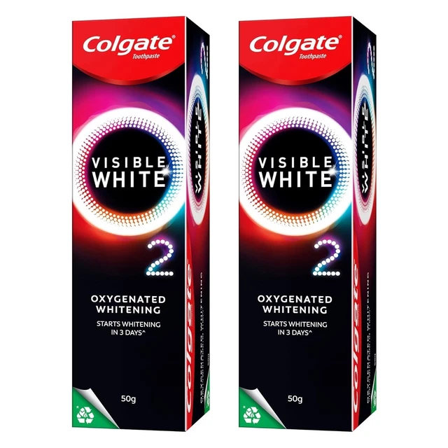 Dentifrice Colgate Visible White O2 - 50g - Technologie Blanchissante - Saveur Menthe Poivrée - Fabriqué En Inde - Neuf