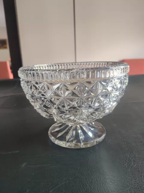 Vintage Czech Diamond Cut Crystal Pedestal Bowl
