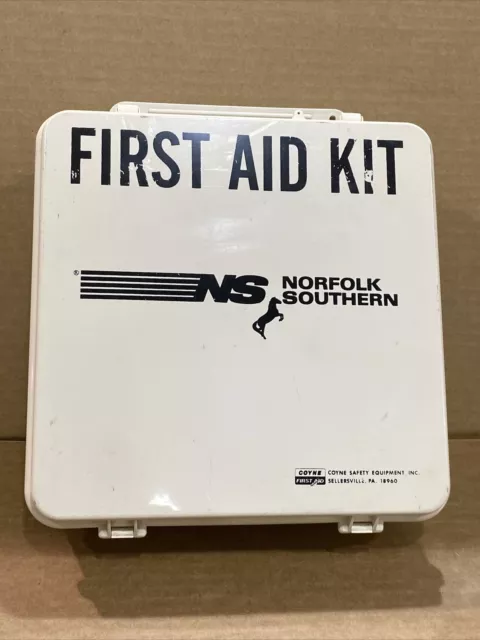 Vintage Norfolk Southern Railroad First Aid Hard Plastic Box with Contents