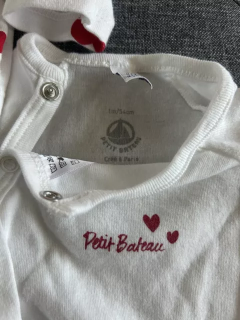 Petit Bateau Baby Girl Ivory and Red Hearts Set. Size 1M 3