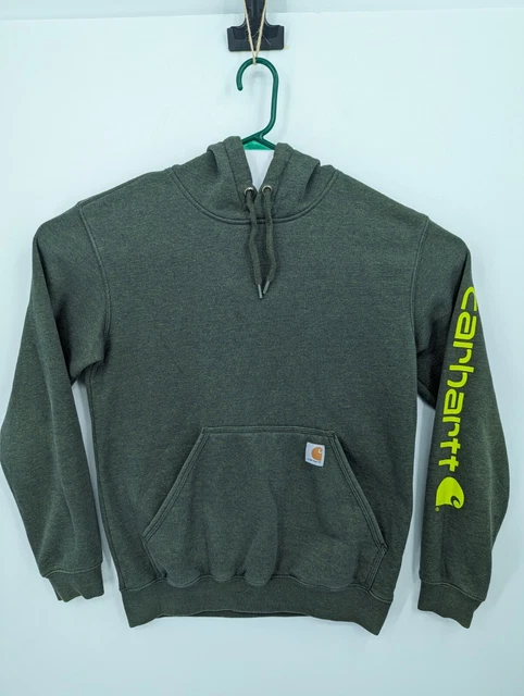 Carhartt Men's Original Fit Green Spell Out Pullover Hooded Sweatshirt, Small