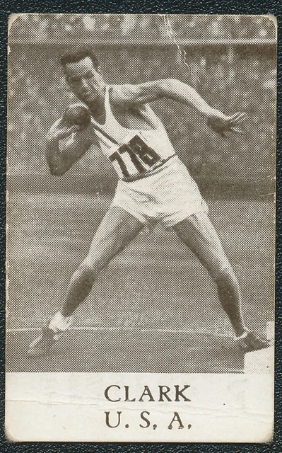 1936 Robert Clark Usa Decathlon Silver Medal Alfa Olympic Skylt Card #65